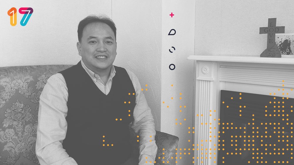 portrait with graphics over it of a man